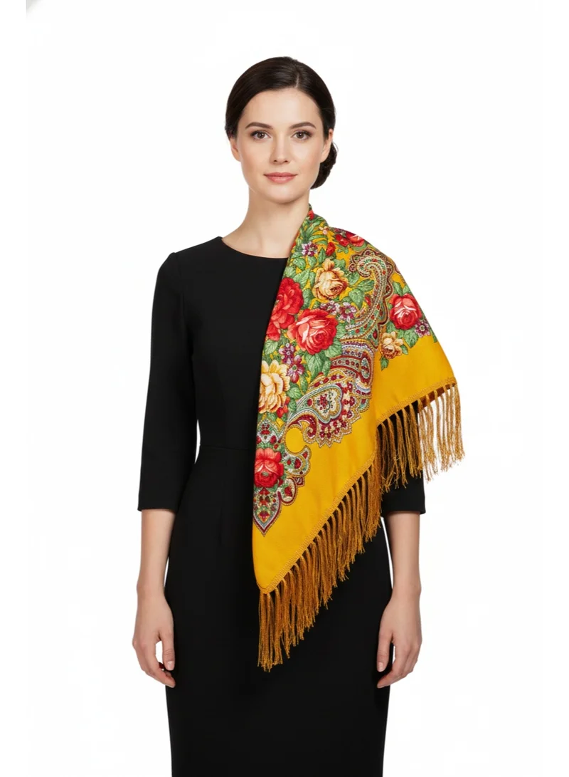 بيداني شال شعبي ذهبي بنقش زهري